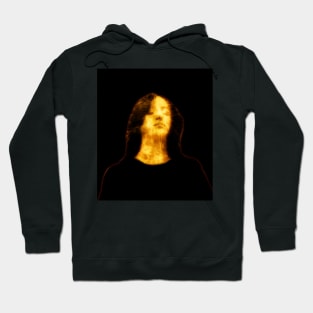 Beautiful girl, with closed eyes. Dark but beautiful. Black and yellow. Glowing. Hoodie